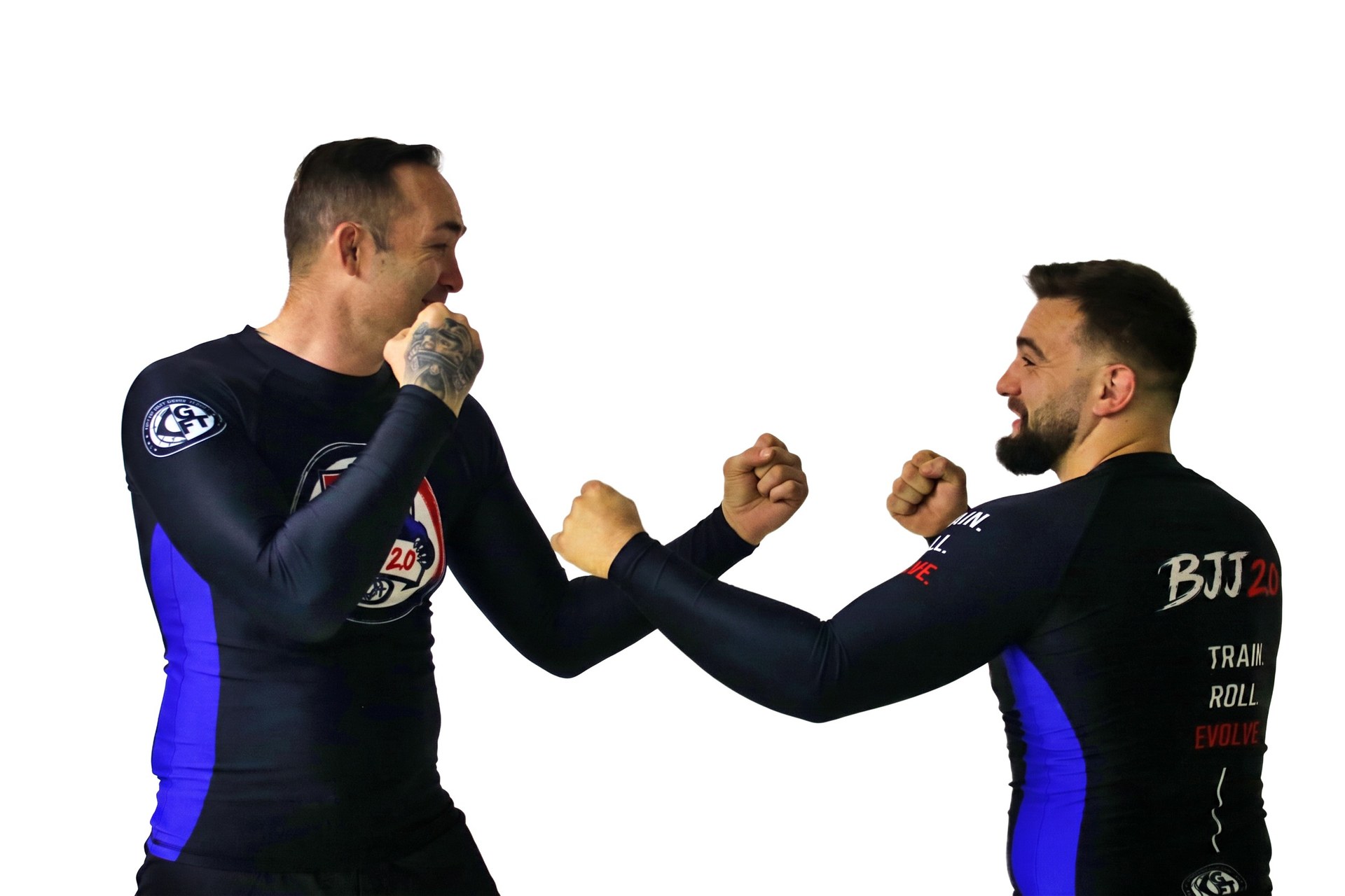 Wade Henderson and Ryan facing each other with fists raised, laughing during a warm-up